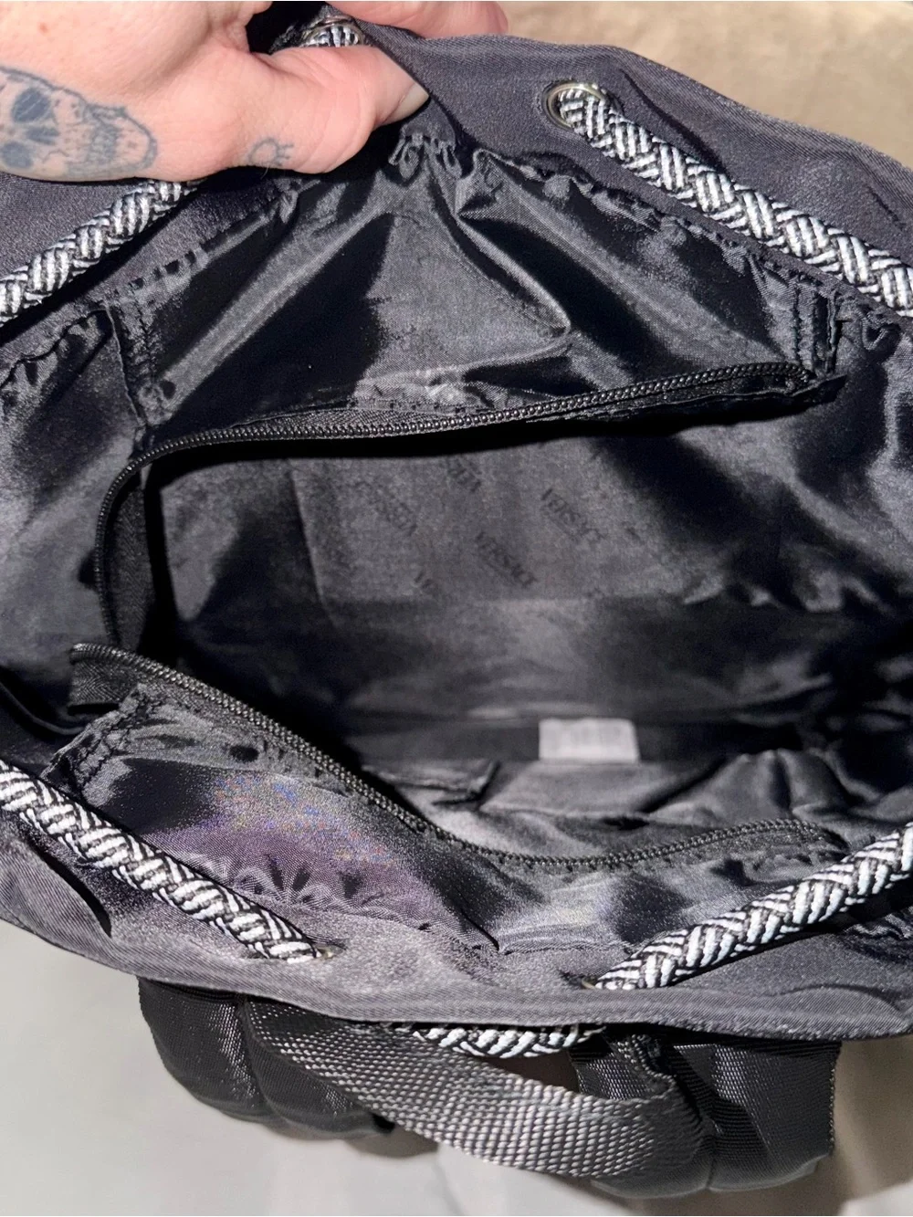 Pre-Loved VERSACE Men’s Blue Wallet + Black Nylon Drawstring Backpack (Unused!)